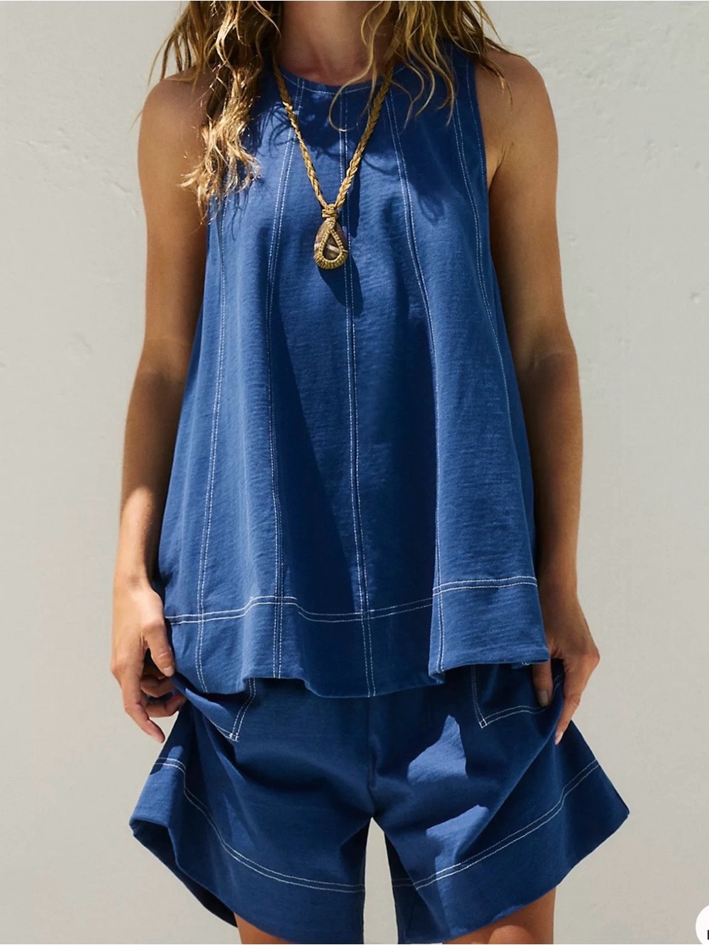 Free People Blue Denim-Look Lounge Shorts - Picture 2 of 5